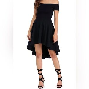 Sarin Mathews Womens Off The Shoulder Short Sleeve High Low Cocktail Skater 👗